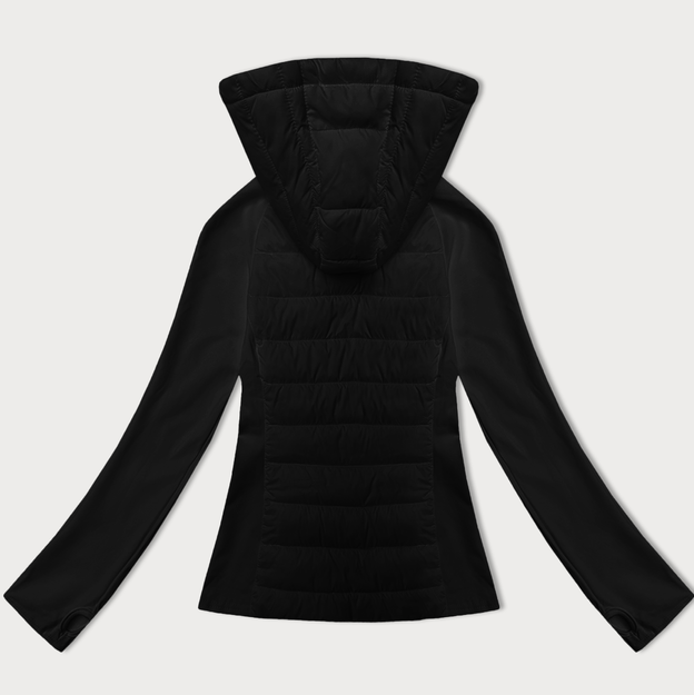 Pikowana kurtka damska z łączonych materiałów J Style czarna (16M9226-392)