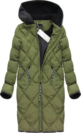 PIKOWANY PŁASZCZ ZIMOWY MIDI ZIELONY (8049)