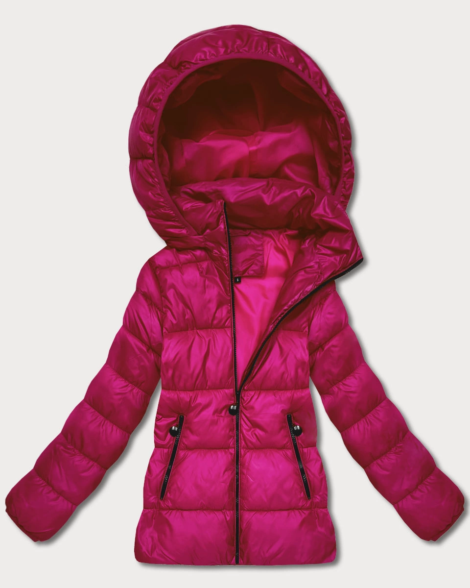Pikowana zimowa kurtka damska do bioder fuksja (T3-2656#-17)