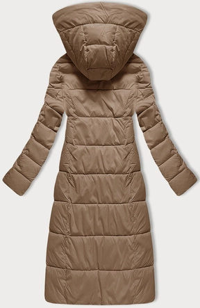 Pikowana długa kurtka zimowa damska Libland ciemny beżowy (7767)