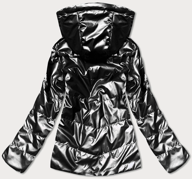 DWUSTRONNA KURTKA DAMSKA Z KAPTUREM CZARNA (B9793-1)