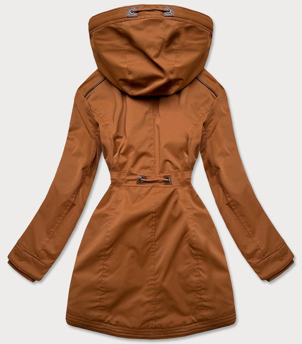 ZIMOWA PARKA DAMSKA Z WSTAWKAMI Z EKOSKÓRY KARMELOWA (M-21A93)