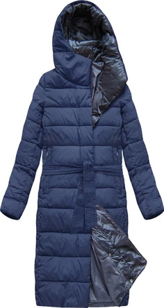 ZIMOWA DŁUGA PIKOWANA KURTKA DAMSKA GRANATOWA (7704BIG)