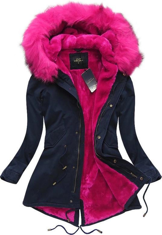 BAWEŁNIANA PARKA ZIMOWA GRANATOWO-RÓŻOWA (7599)