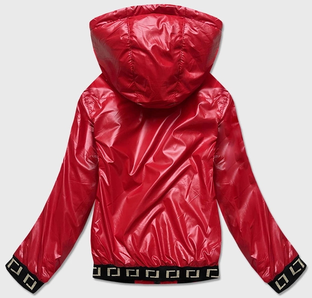 Krótka kurtka damska z kapturem czerwona (b9787-4)