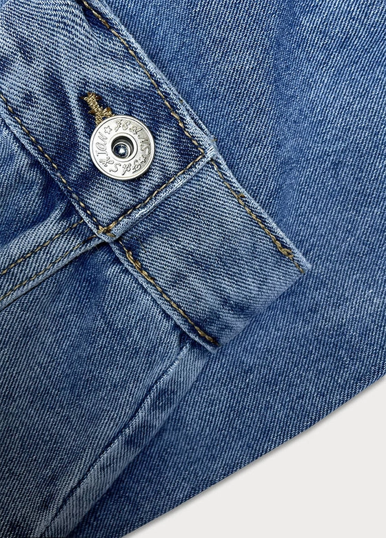 jeansowa damska kurtka z przetarciami niebieska (GD8727-K)