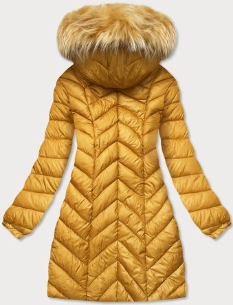 Pikowana kurtka damska z kapturem żółta (8916-c)