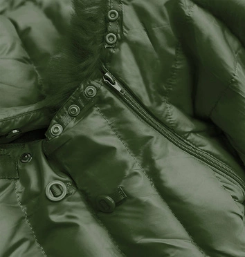 Pikowana kurtka damska zimowa z kapturem khaki (w750-1)