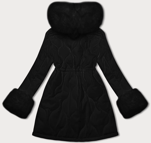 Damska pikowana kurtka zimowa na futerku Ann Gissy czarna (AG1-3091)