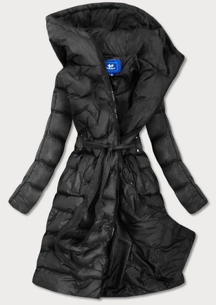 PIKOWANY PŁASZCZ Z PASKIEM CZARNY (1119)