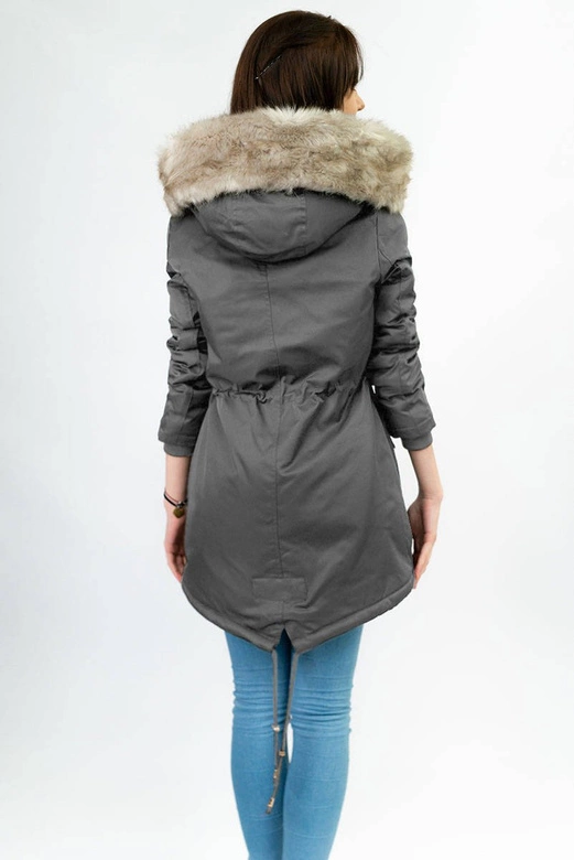 DAMSKA PARKA ZIMOWA NA FUTERKU CIEMNOSZARA (B508)