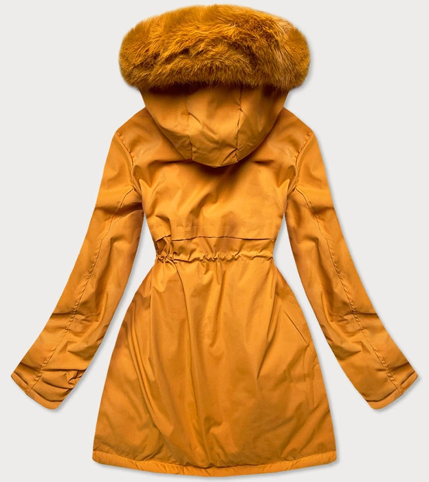 KURTKA ZIMOWA DAMSKA Z OZDOBNĄ PODSZEWKĄ ŻÓŁTA (R9577)