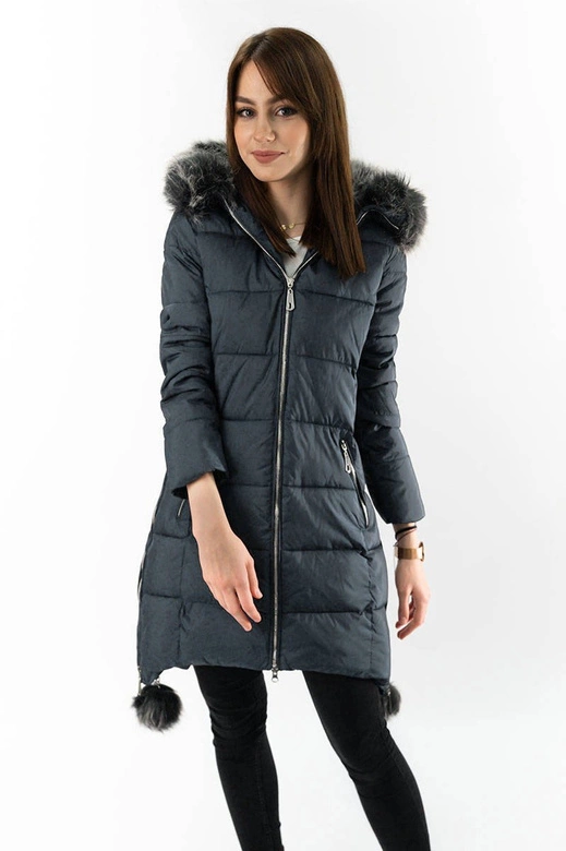 KURTKA DAMSKA ZIMOWA Z WYDŁUŻONYMI BOKAMI GRAFITOWA (GWW1716X)