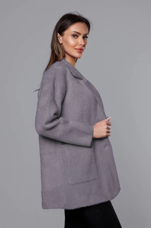 Krótka wełniana narzutka alpaka szara (7108-1)