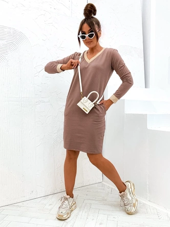 Bawełniana sukienka z ozdobnymi ściągaczami cappuccino (770)