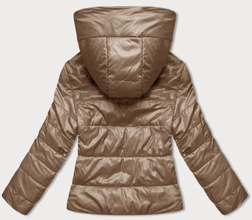 Krótka kurtka damska z kapturem karmelowa (B8187-101)