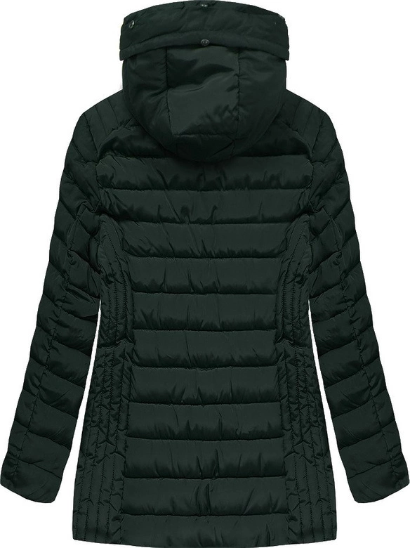 PIKOWANA DAMSKA KURTKA ZIMOWA Z KAPTUREM CIEMNOZIELONA (B2630-30)