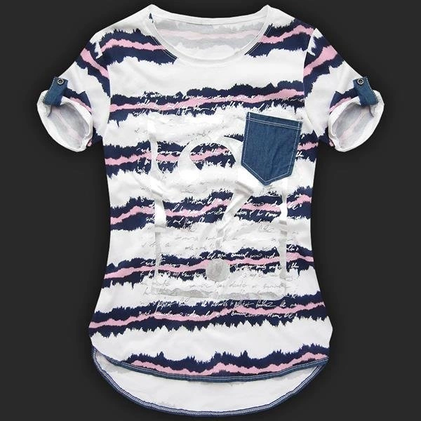 WZORZYSTY T-SHIRT BIAŁO-RÓŻOWY (8961)