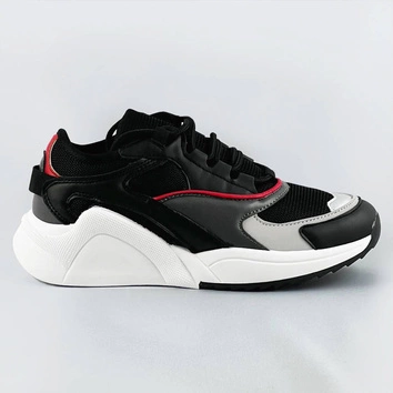 Sznurowane sneakersy z kolorowymi wstawkami czarne (6346)