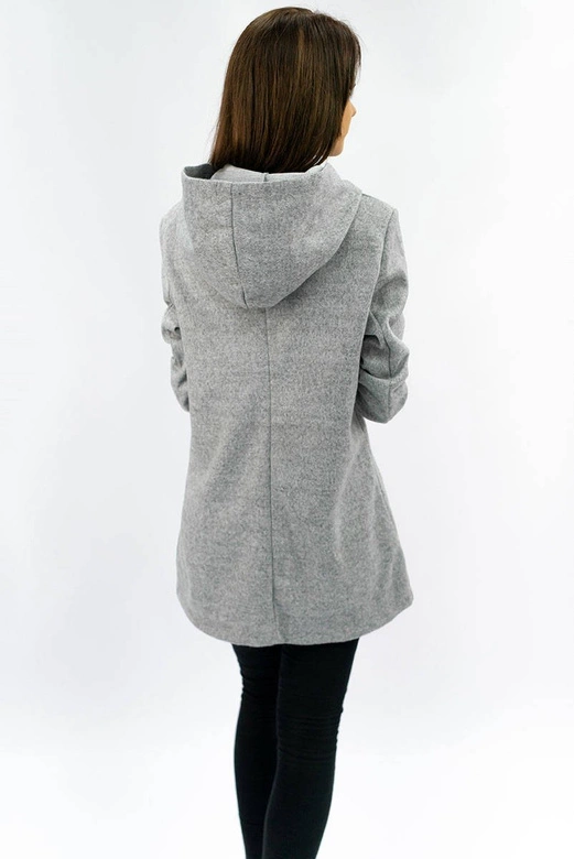 MINIMALISTYCZNY PŁASZCZ Z KAPTUREM JASNOSZARY (199ART)