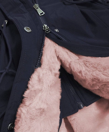 DAMSKA PARKA ZIMOWA Z FUTREM GRANATOWO-RÓŻOWA (B9550)