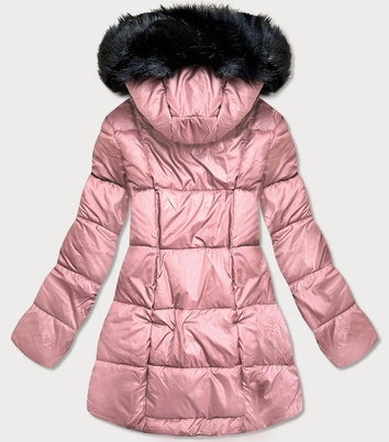 Asymetryczna kurtka damska zimowa różowa (8953-r)