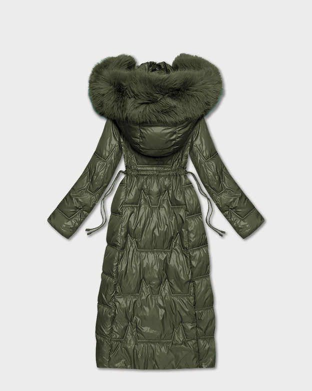 Długa pikowana damska kurtka zimowa khaki (T2-2221#-22)