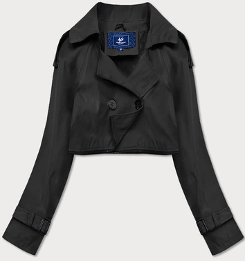 Dwurzędowy trencz z paskiem czarny (ag3-011)