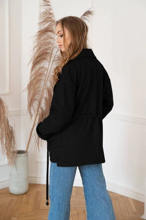 Luźny krótki płaszcz damski czarny (2727)