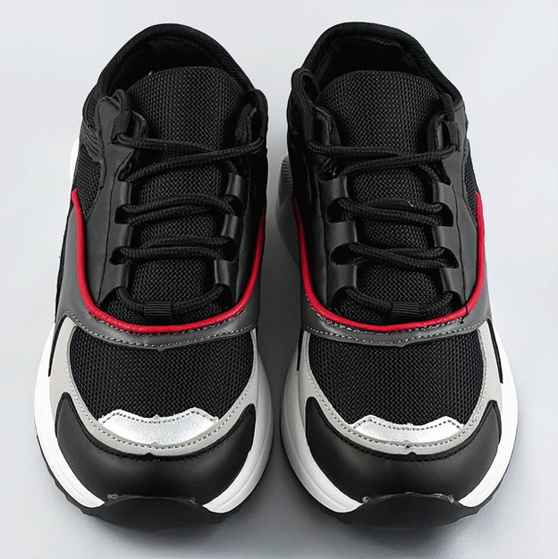 Sznurowane sneakersy z kolorowymi wstawkami czarne (6346)