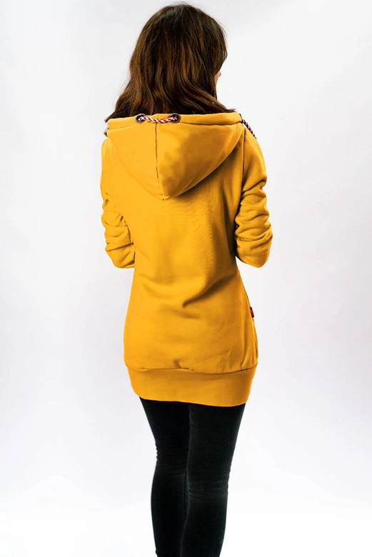 DŁUGA DAMSKA BLUZA DRESOWA Z KAPTUREM ŻÓŁTA (725)