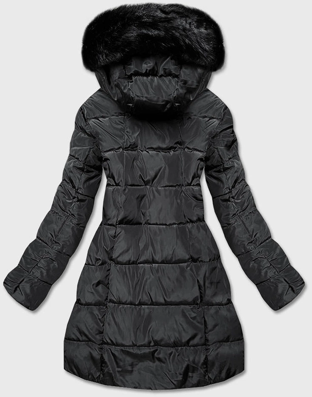 KURTKA ZIMOWA DAMSKA Z KONTRASTOWYM ZAMKIEM CZARNA (ART1277)