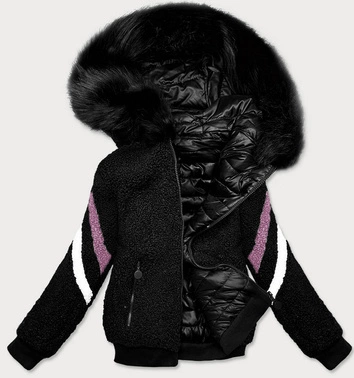 DWUSTRONNA KRÓTKA KURTKA DAMSKA ZIMOWA CZARNA (H1032-01)