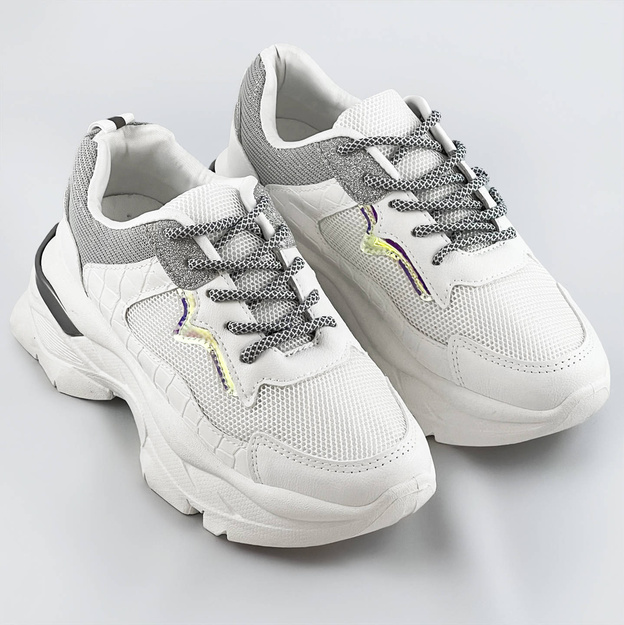 Sznurowane buty sportowe damskie biało-szare (lu-3)