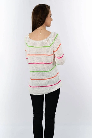 AŻUROWY SWETER W PASECZKI BIAŁY (275ART)