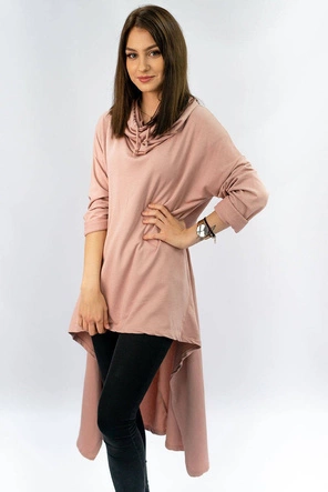 CIENKA BLUZA DAMSKA Z ASYMETRYCZNYM DOŁEM RÓŻOWA (92002)