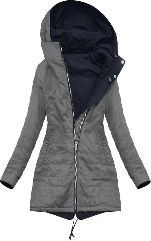 DWUSTRONNA PARKA Z KAPTUREM GRANATOWO-SZARA (W303)