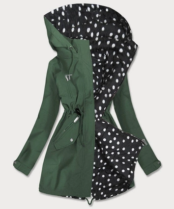 DWUSTRONNA PARKA DAMSKA Z KAPTUREM KHAKI W KROPKI (W354-1BIG)