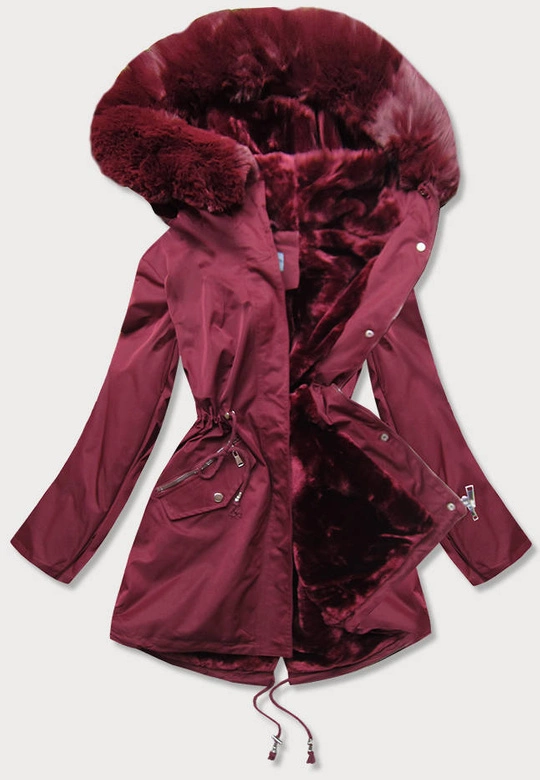 KURTKA ZIMOWA DAMSKA Z FUTRZANĄ PODSZEWKĄ BORDOWA (B2718-27)