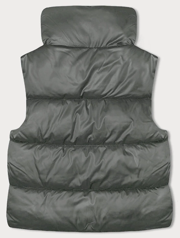 Krótki bezrękawnik damski ze stójką khaki (B8245-11)