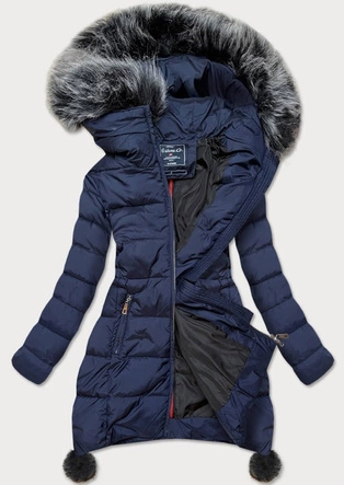 KURTKA DAMSKA ZIMOWA Z WYDŁUŻONYMI BOKAMI GRANATOWA (GWW6788X)