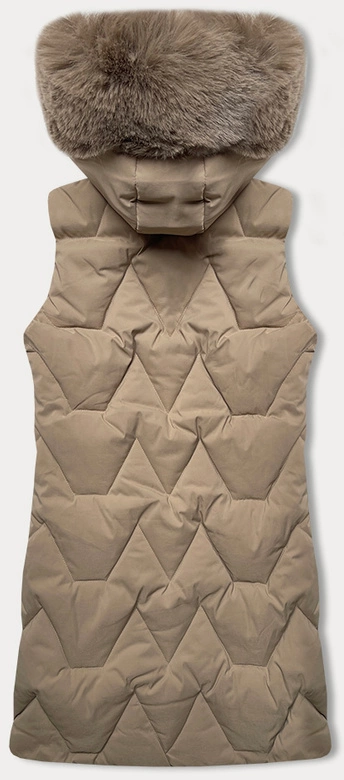 Bezrękawnik damski z futerkiem przy kapturze J Style beżowy (16M9172-62)