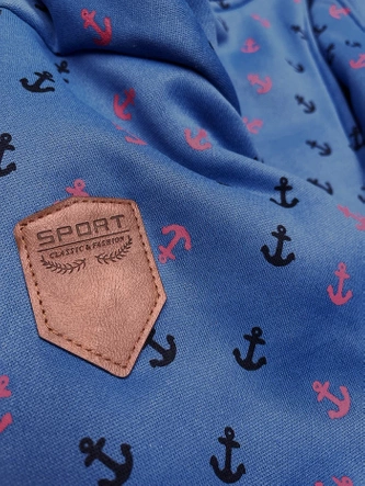 Gruba bluza w kotwice ze skośnym zamkiem niebieska  (2308)