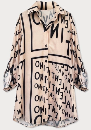 BLUZKA KOSZULOWA Z DŁUGIM RĘKAWEM BEŻ LITERKI (9375)