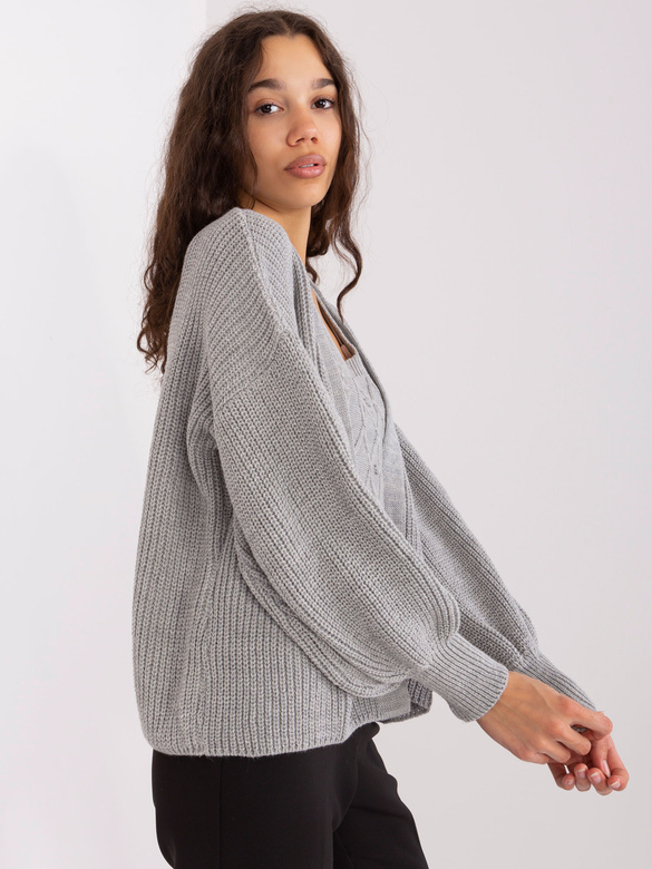 Dwuczęściowy komplet top + sweter szary (8019)