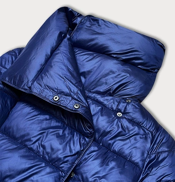 PIKOWANY PŁASZCZ Z WYSOKĄ STÓJKĄ GRANATOWY (J19-018)