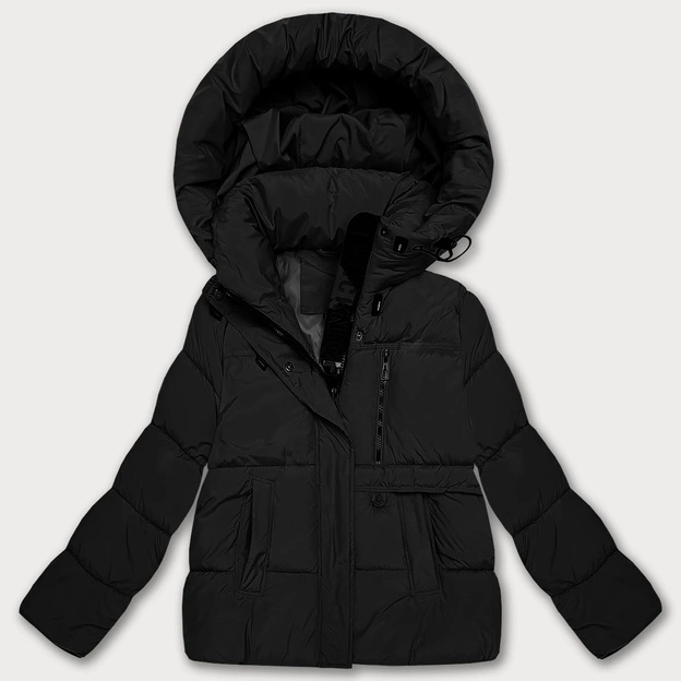 Puchowa luźna kurtka damska z kapturem S'West czarna (B8529-1)