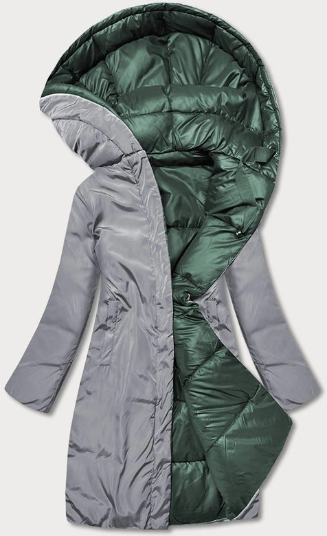 DŁUGA DWUSTRONNA KURTKA ZIMOWA ZIELONY/SZARY (L22-9852-33/61)