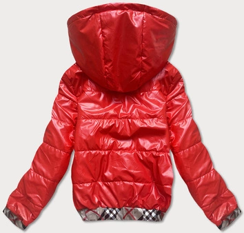 Krótka kurtka damska z ozdobnym wykończeniem czerwona (b8030-4)