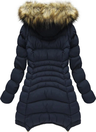 PIKOWANA KURTKA BEZRĘKAWNIK Z KAPTUREM GRANATOWA (W822)